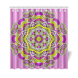 Cute Pink Yellow Floral Mandala Shower Curtain 69"x72"