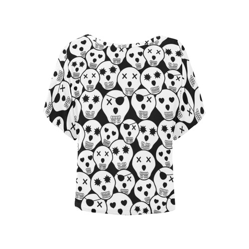 Silly Skull Halloween Design Women's Batwing-Sleeved Blouse T shirt (Model T44)