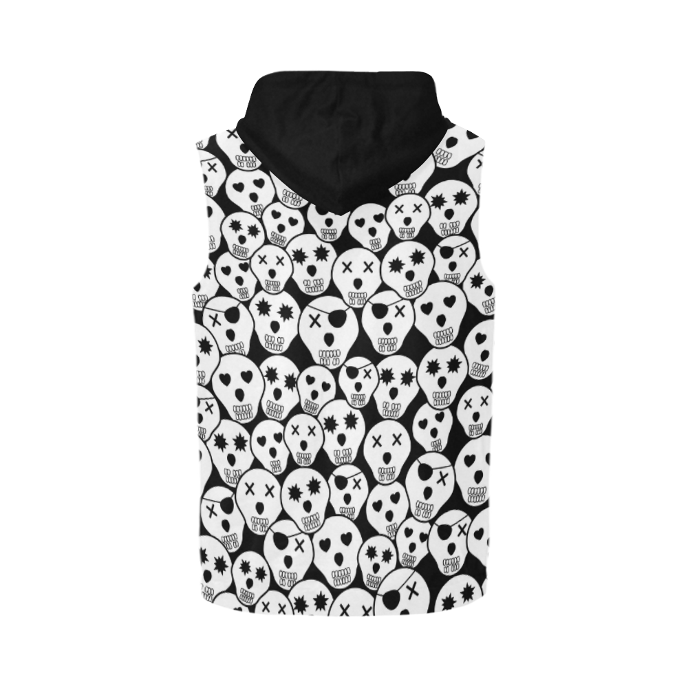 Silly Skull Halloween Design All Over Print Sleeveless Zip Up Hoodie for Men (Model H16)