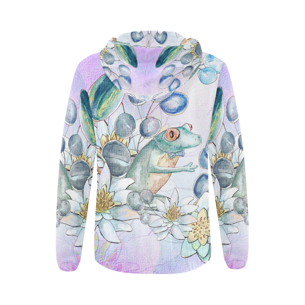 The frog with  waterlily All Over Print Full Zip Hoodie for Women (Model H14)