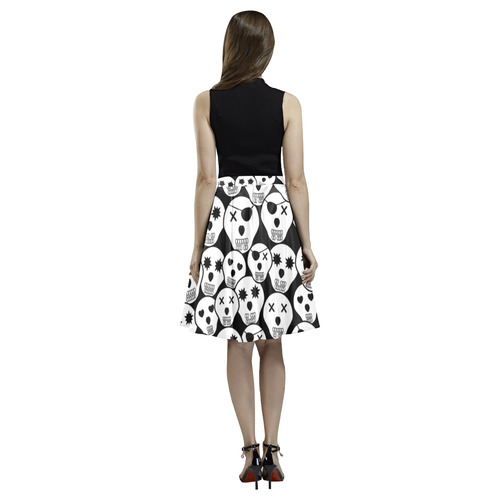 Silly Skull Halloween Design Melete Pleated Midi Skirt (Model D15)