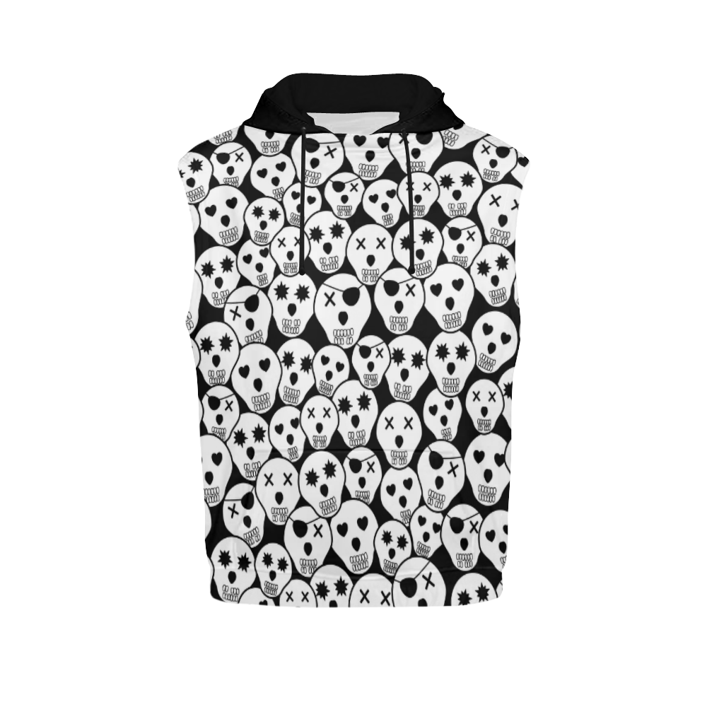 Silly Skull Halloween Design All Over Print Sleeveless Hoodie for Men (Model H15)