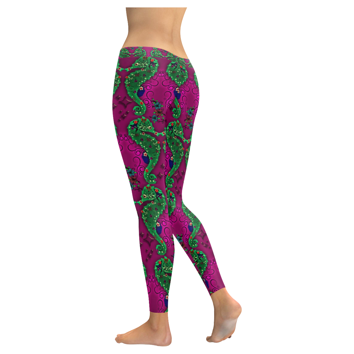 Seahorse love - pink Women's Low Rise Leggings (Invisible Stitch) (Model L05)