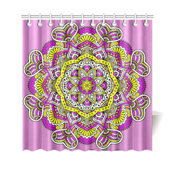 Cute Pink Yellow Floral Mandala Shower Curtain 69"x70"