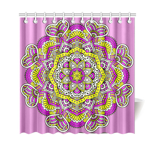 Cute Pink Yellow Floral Mandala Shower Curtain 69"x70"