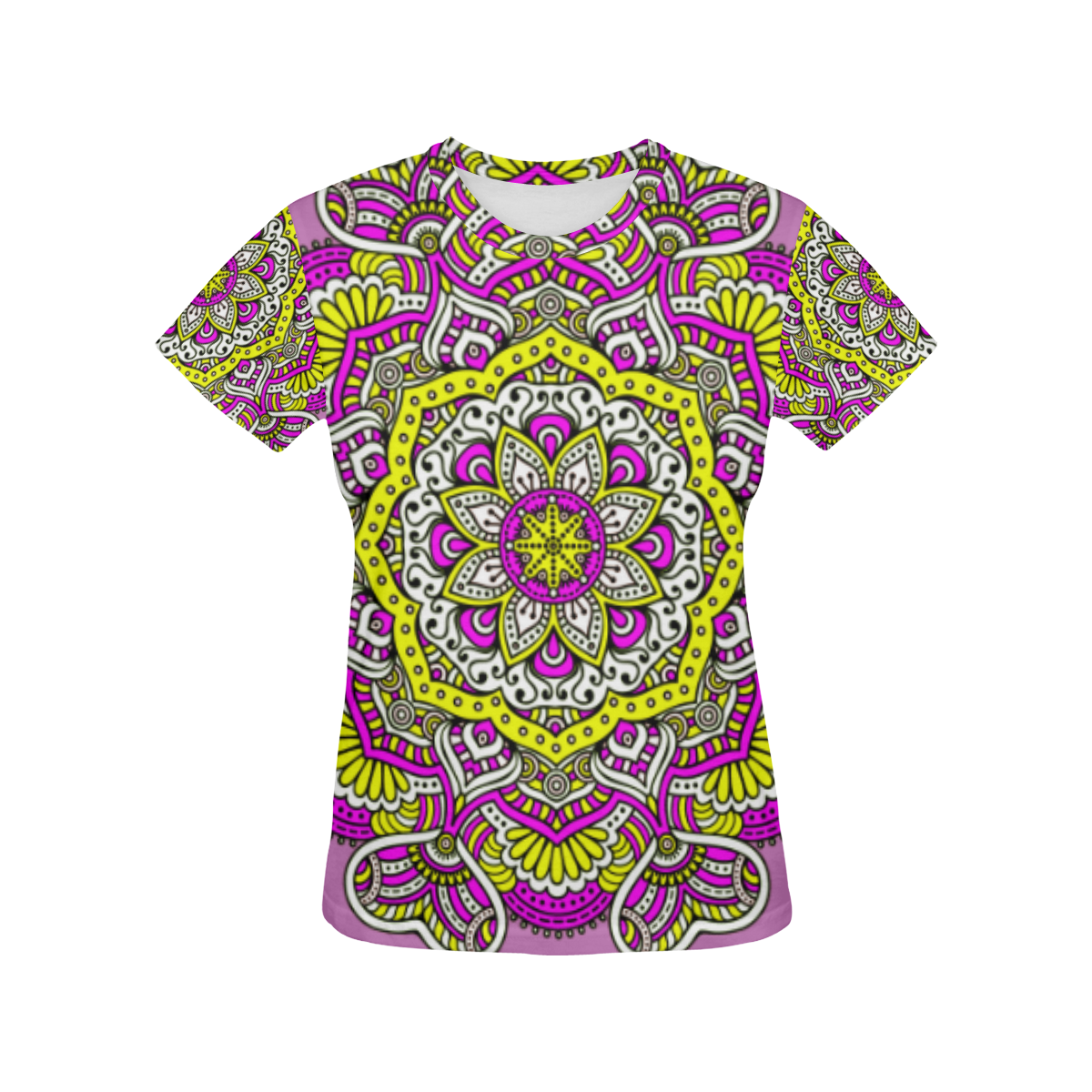 Cute Pink Yellow Floral Mandala All Over Print T-Shirt for Women (USA Size) (Model T40)