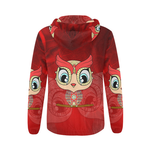 Cute owl, mandala design colorful All Over Print Full Zip Hoodie for Women (Model H14)