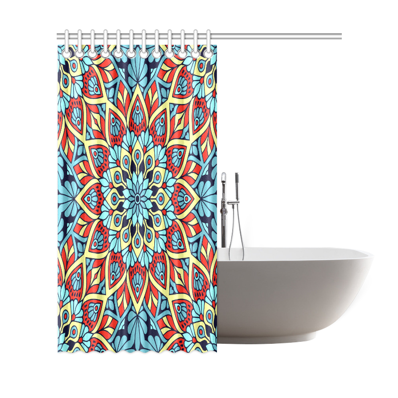 Red Yellow Blue Floral Mandala Shower Curtain 69"x72"