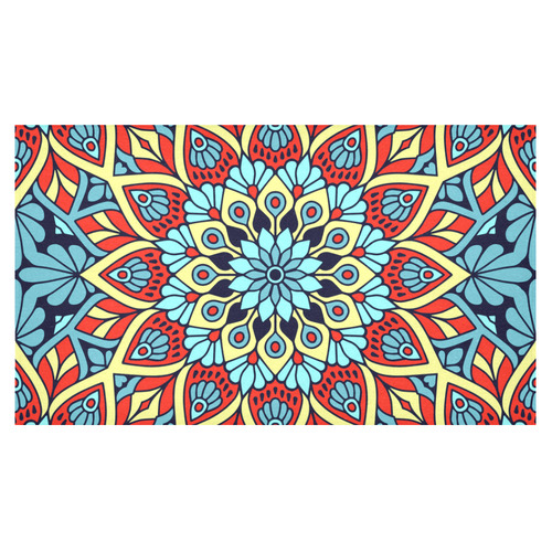 Red Yellow Blue Floral Mandala Cotton Linen Tablecloth 60"x 104"