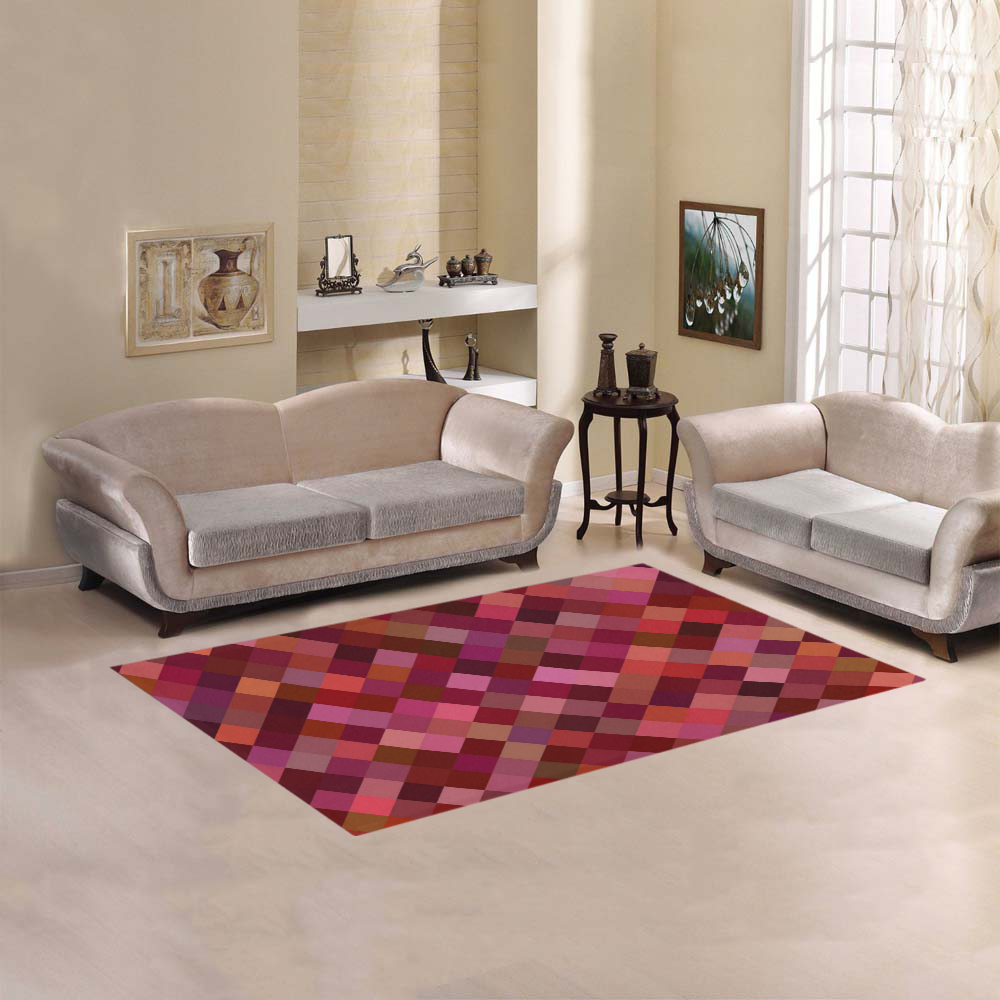 Autumn Colored Squares Red Area Rug 5'x3'3''