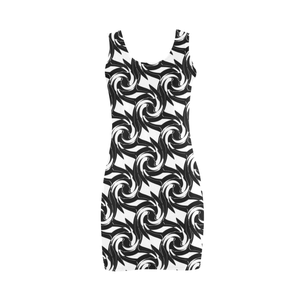 Black and white abstract pattern Medea Vest Dress (Model D06)