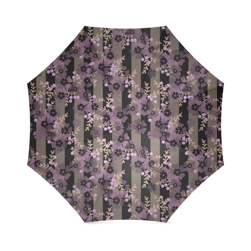 Floral striped brown violet Foldable Umbrella (Model U01)