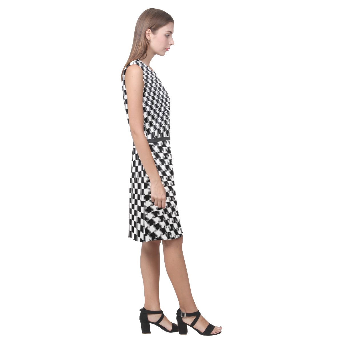 BLACK AND WHITE TILED Eos Women's Sleeveless Dress (Model D01)