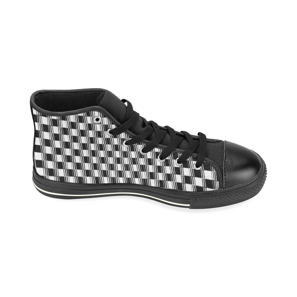 BLACK AND WHITE TILED High Top Canvas Shoes for Kid (Model 017)