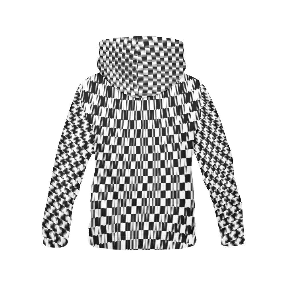 BLACK AND WHITE TILED All Over Print Hoodie for Women (USA Size) (Model H13)