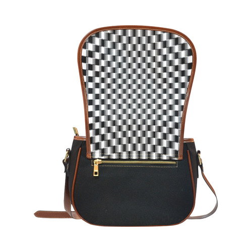 BLACK AND WHITE TILED Saddle Bag/Small (Model 1649)(Flap Customization)