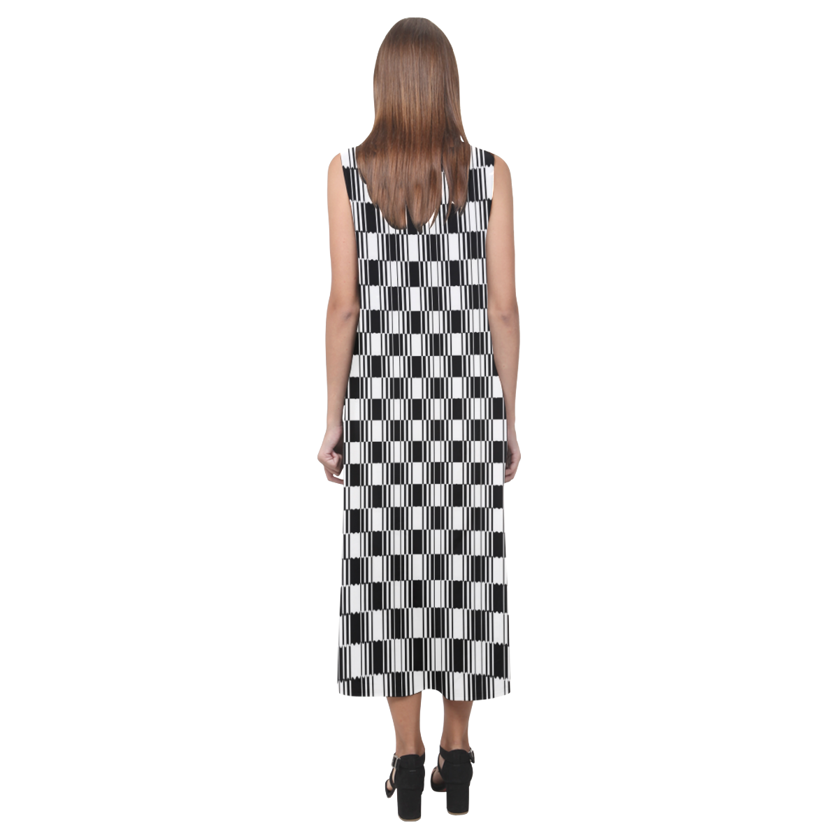 BLACK AND WHITE TILED Phaedra Sleeveless Open Fork Long Dress (Model D08)