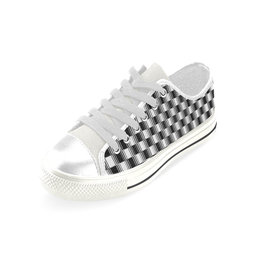 BLACK AND WHITE TILED Low Top Canvas Shoes for Kid (Model 018)
