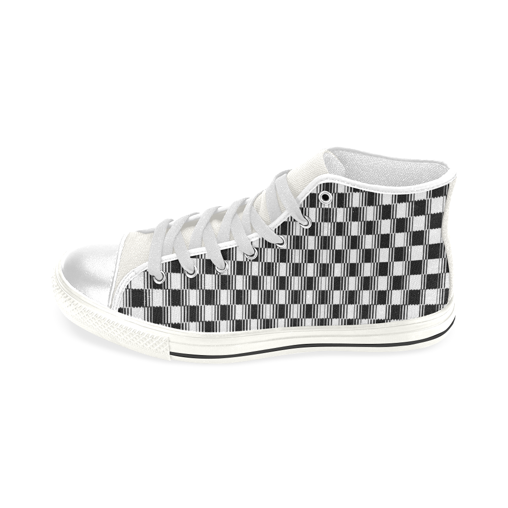 BLACK AND WHITE TILED Men’s Classic High Top Canvas Shoes (Model 017)