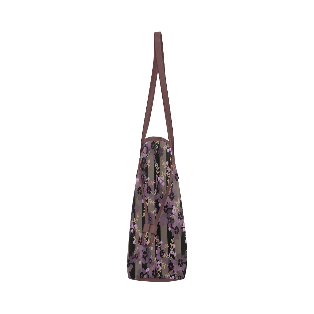 Floral striped brown violet Clover Canvas Tote Bag (Model 1661)