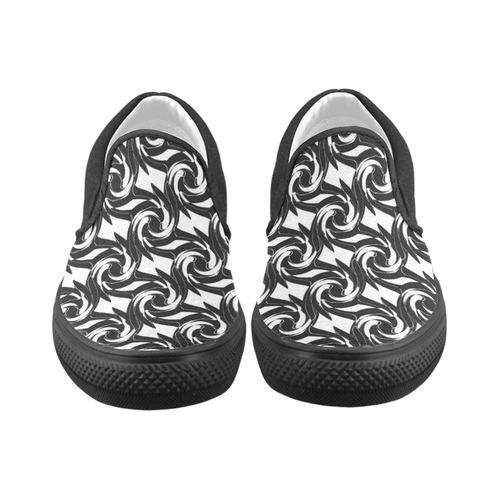 Black and white abstract pattern Men's Unusual Slip-on Canvas Shoes (Model 019)