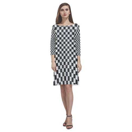 BLACK AND WHITE TILED Rhea Loose Round Neck Dress(Model D22)