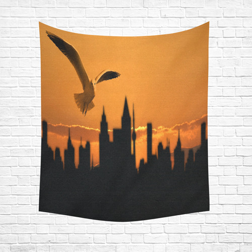Owl Sunset Silhouette Cotton Linen Wall Tapestry 51"x 60"