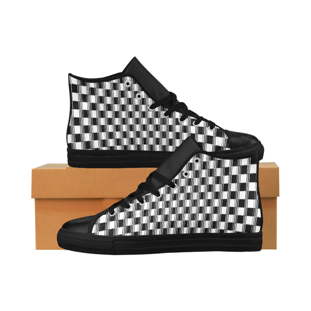 BLACK AND WHITE TILED Aquila High Top Microfiber Leather Men's Shoes (Model 032)
