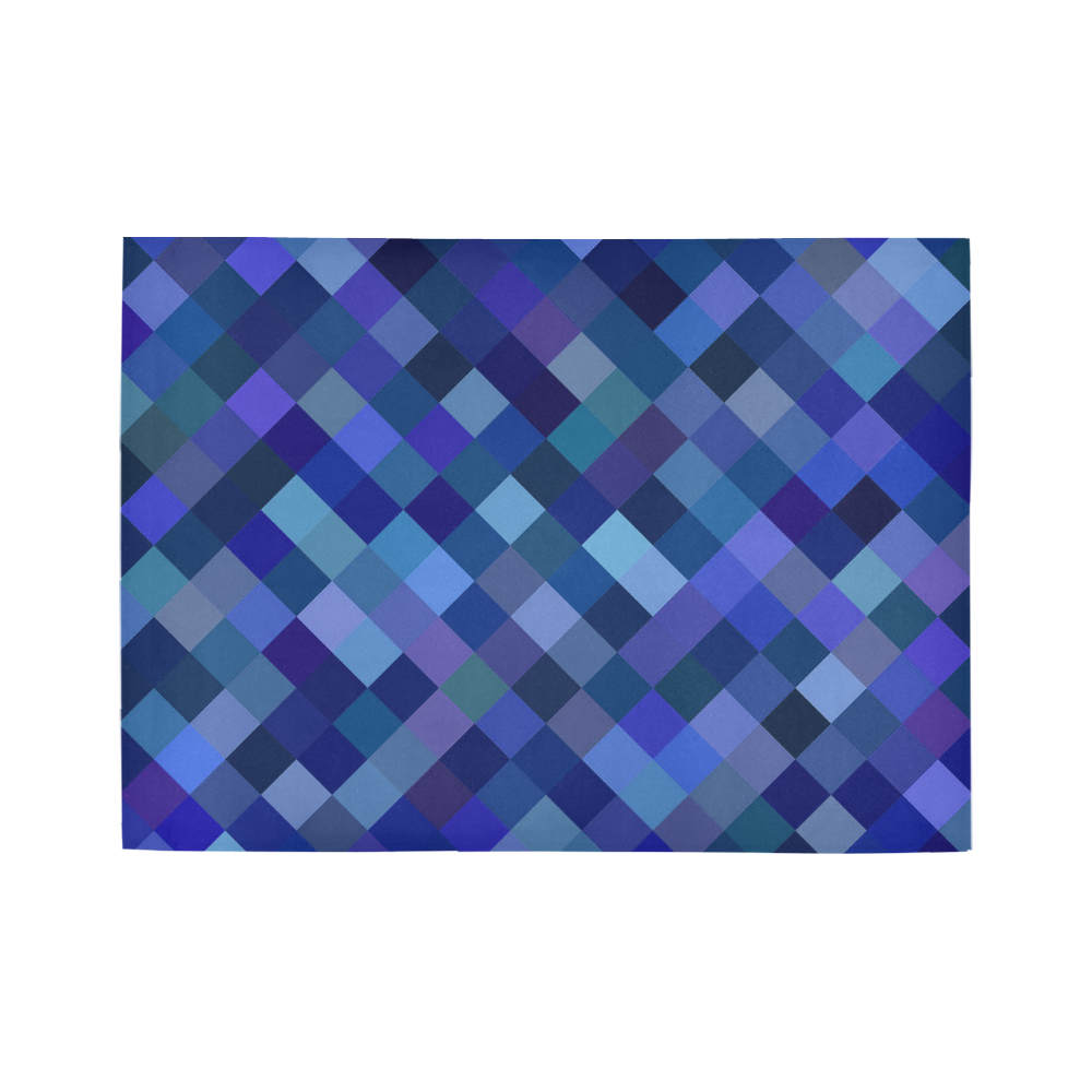 Autumn Colored Squares Blue Area Rug7'x5'