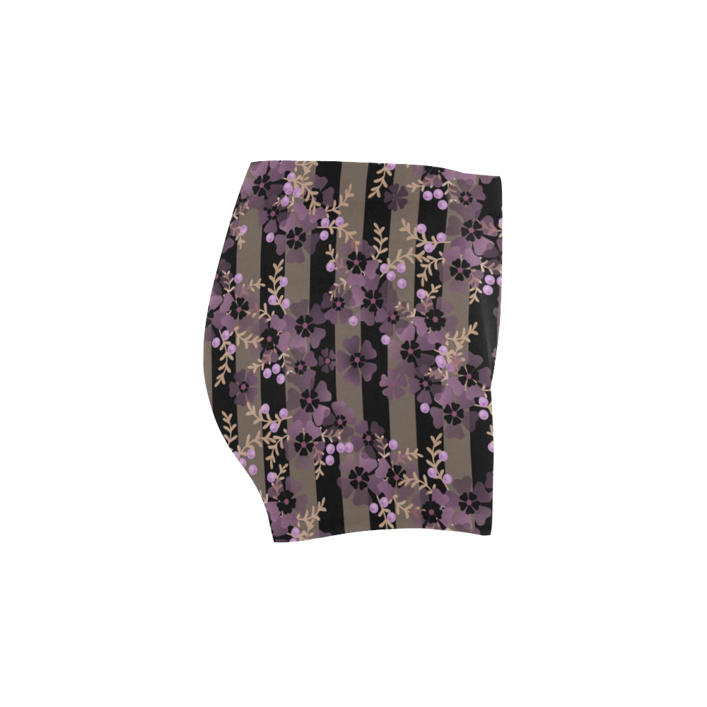Floral striped brown violet Briseis Skinny Shorts (Model L04)