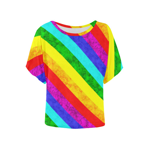 Rainbow abstract pattern Women's Batwing-Sleeved Blouse T shirt (Model T44)