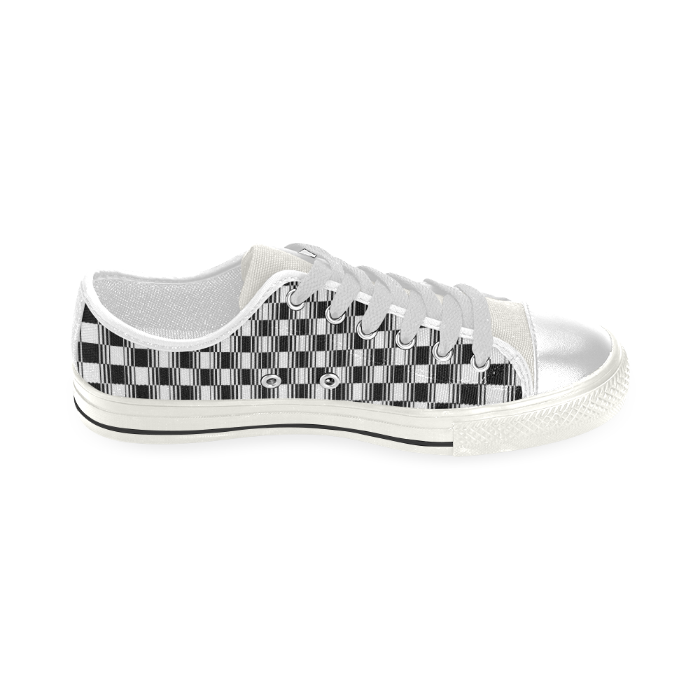 BLACK AND WHITE TILED Low Top Canvas Shoes for Kid (Model 018)