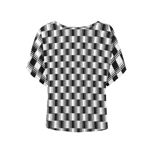 BLACK AND WHITE TILED Women's Batwing-Sleeved Blouse T shirt (Model T44)