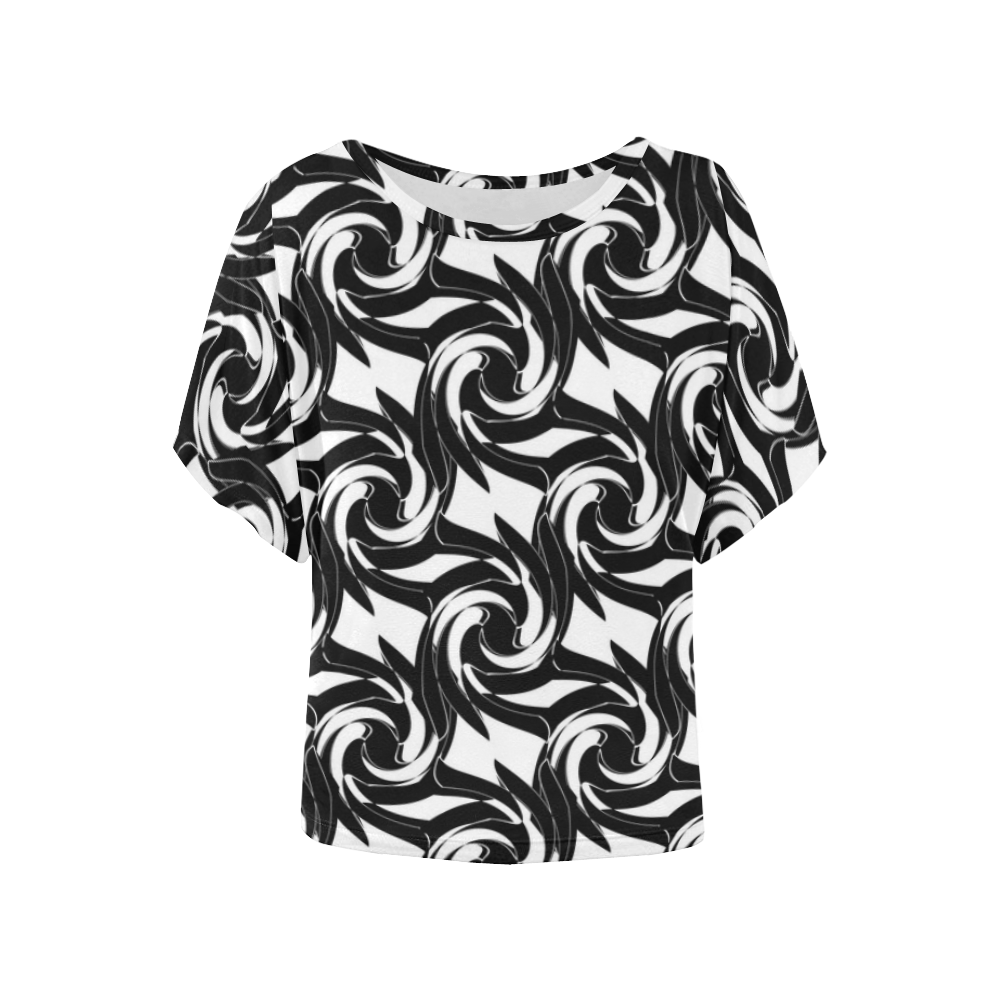 Black and white abstract pattern Women's Batwing-Sleeved Blouse T shirt (Model T44)