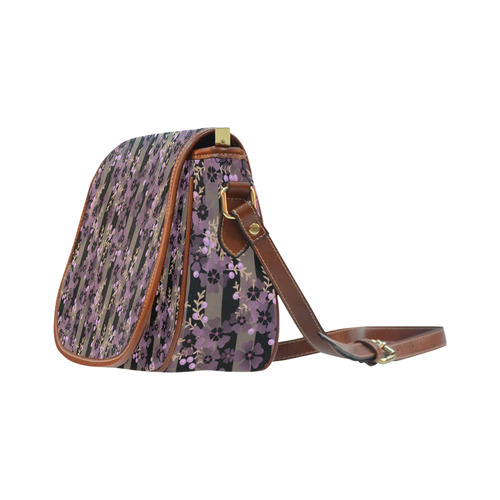 Floral striped brown violet Saddle Bag/Small (Model 1649) Full Customization