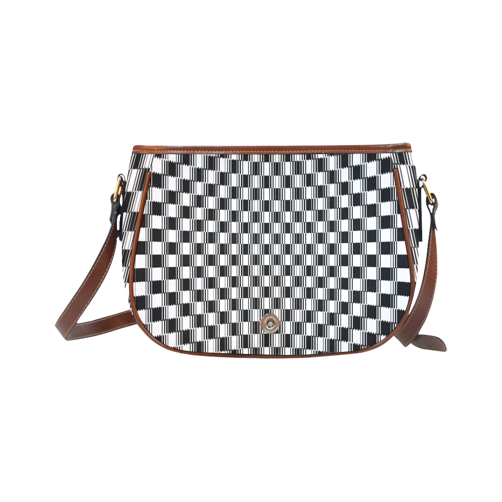 BLACK AND WHITE TILED Saddle Bag/Small (Model 1649) Full Customization