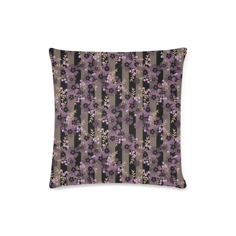 Floral striped brown violet Custom Zippered Pillow Case 16"x16"(Twin Sides)