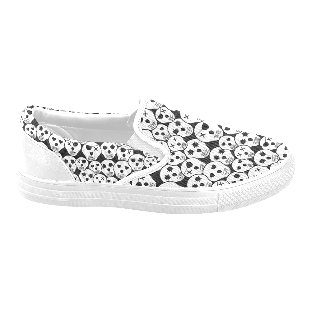 Silly Skull Halloween Design Women's Unusual Slip-on Canvas Shoes (Model 019)