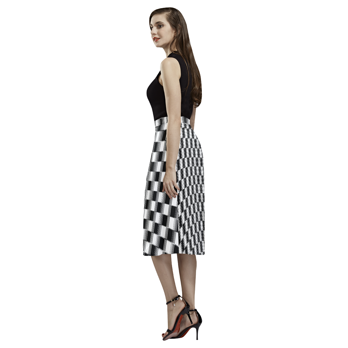 BLACK AND WHITE TILED Aoede Crepe Skirt (Model D16)