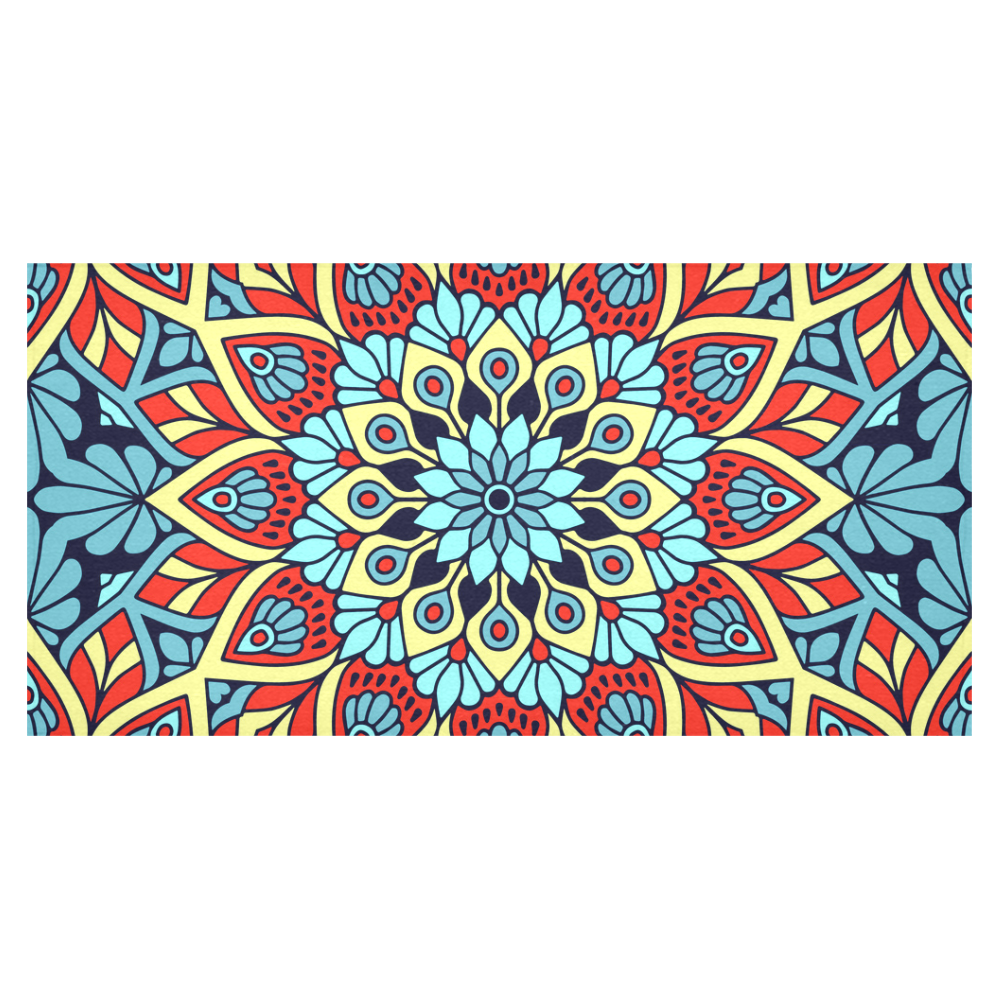 Red Yellow Blue Floral Mandala Cotton Linen Tablecloth 60"x120"