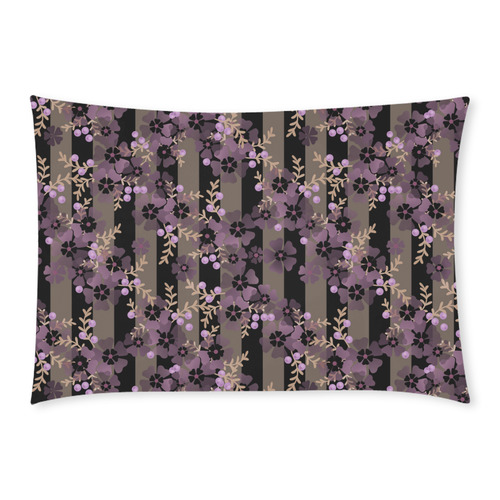 Floral striped brown violet Custom Rectangle Pillow Case 20x30 (One Side)