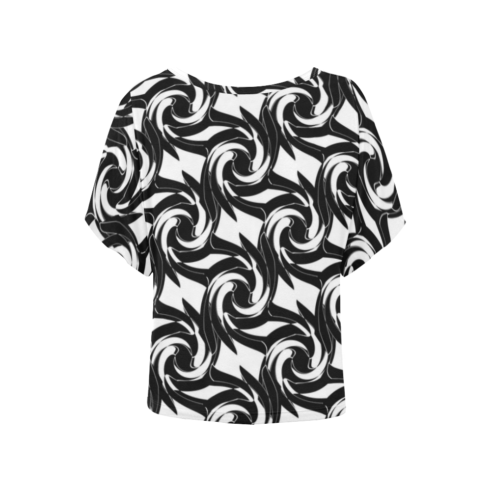 Black and white abstract pattern Women's Batwing-Sleeved Blouse T shirt (Model T44)
