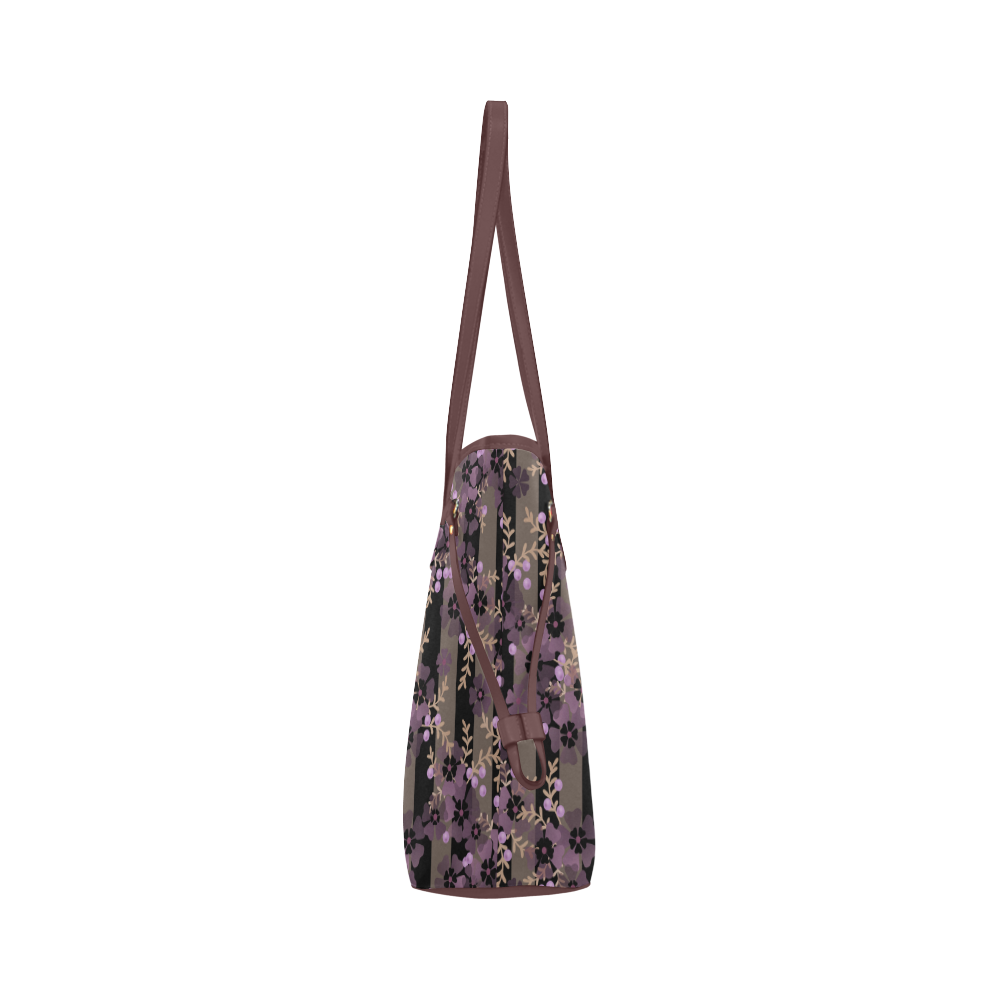 Floral striped brown violet Clover Canvas Tote Bag (Model 1661)