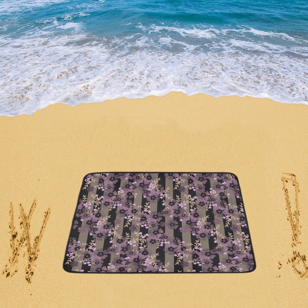 Floral striped brown violet Beach Mat 78"x 60"