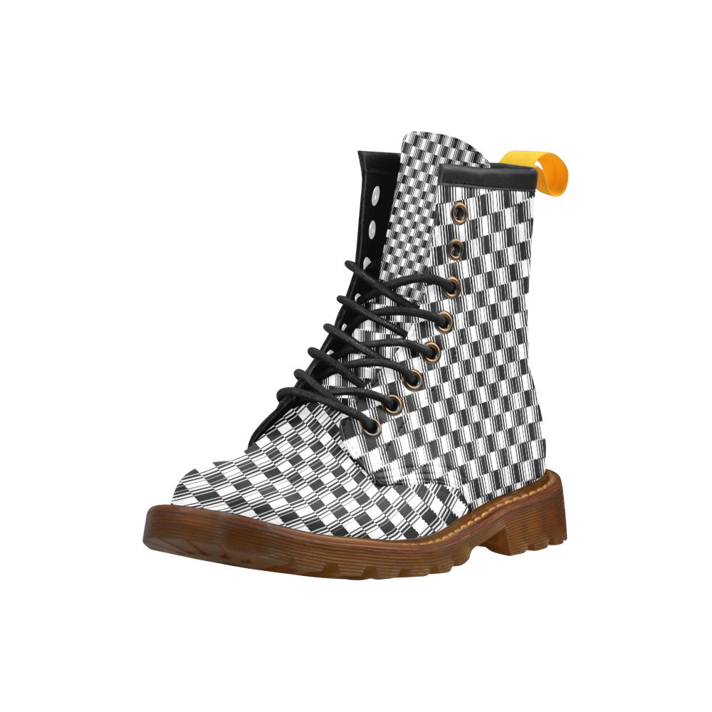 BLACK AND WHITE TILED High Grade PU Leather Martin Boots For Women Model 402H
