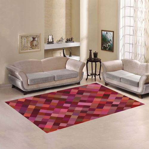 Autumn Colored Squares Red Area Rug7'x5'