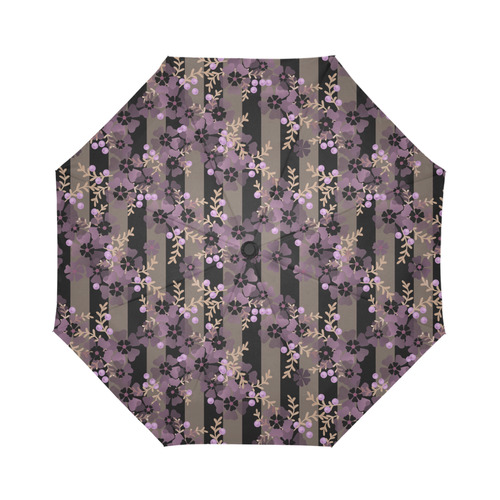 Floral striped brown violet Auto-Foldable Umbrella (Model U04)