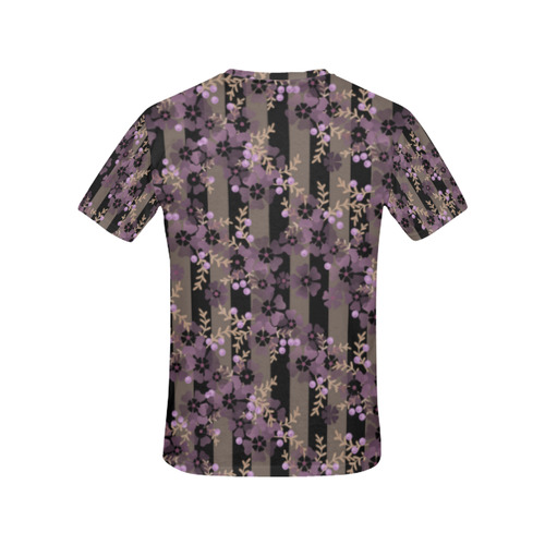 Floral striped brown violet All Over Print T-Shirt for Women (USA Size) (Model T40)