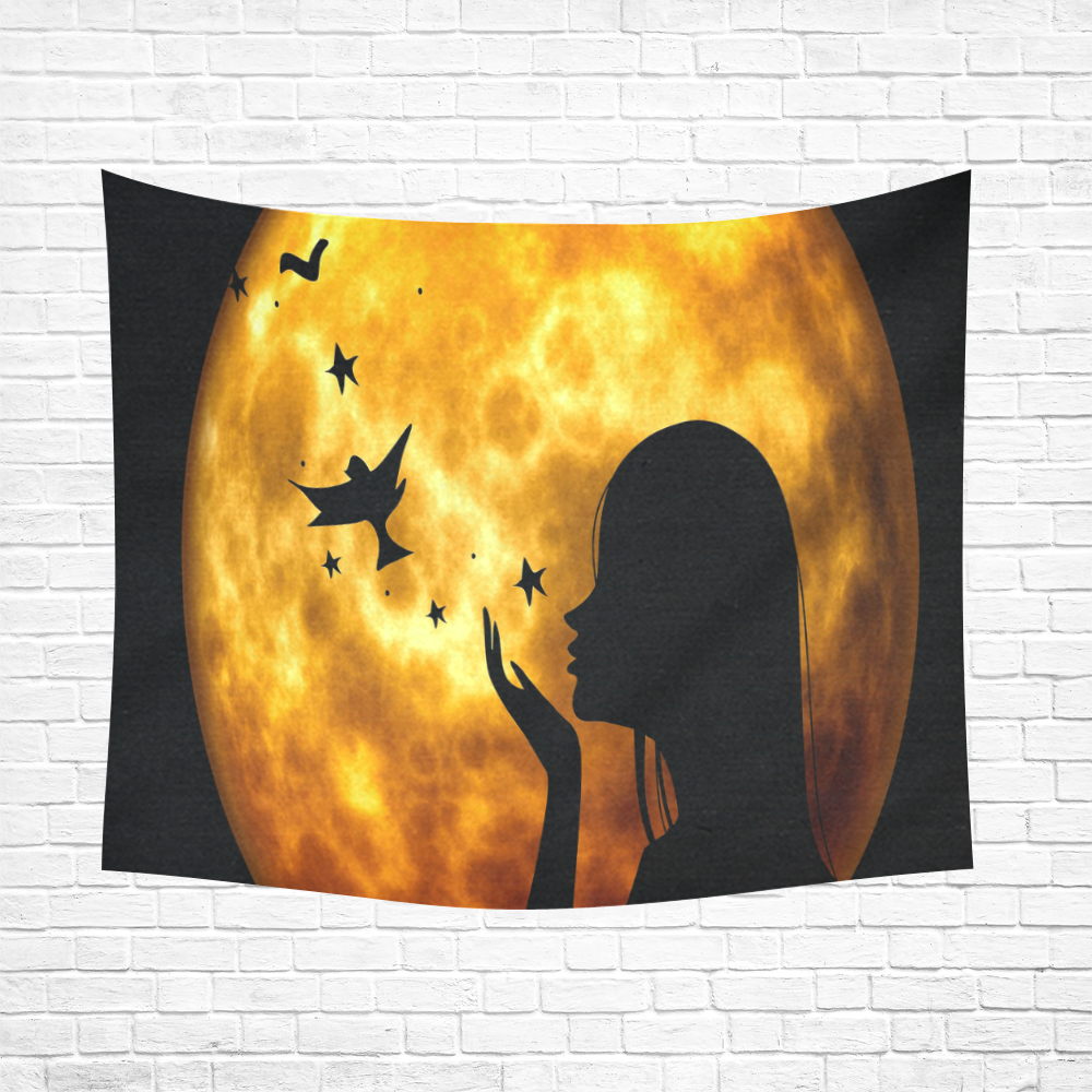 Sunset Wishes Silhouette Cotton Linen Wall Tapestry 60"x 51"