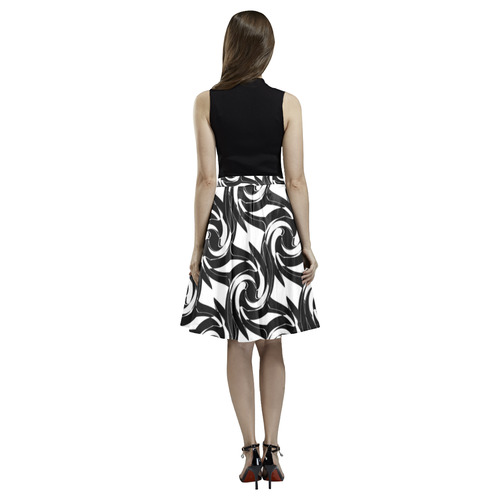 Black and white abstract pattern Melete Pleated Midi Skirt (Model D15)